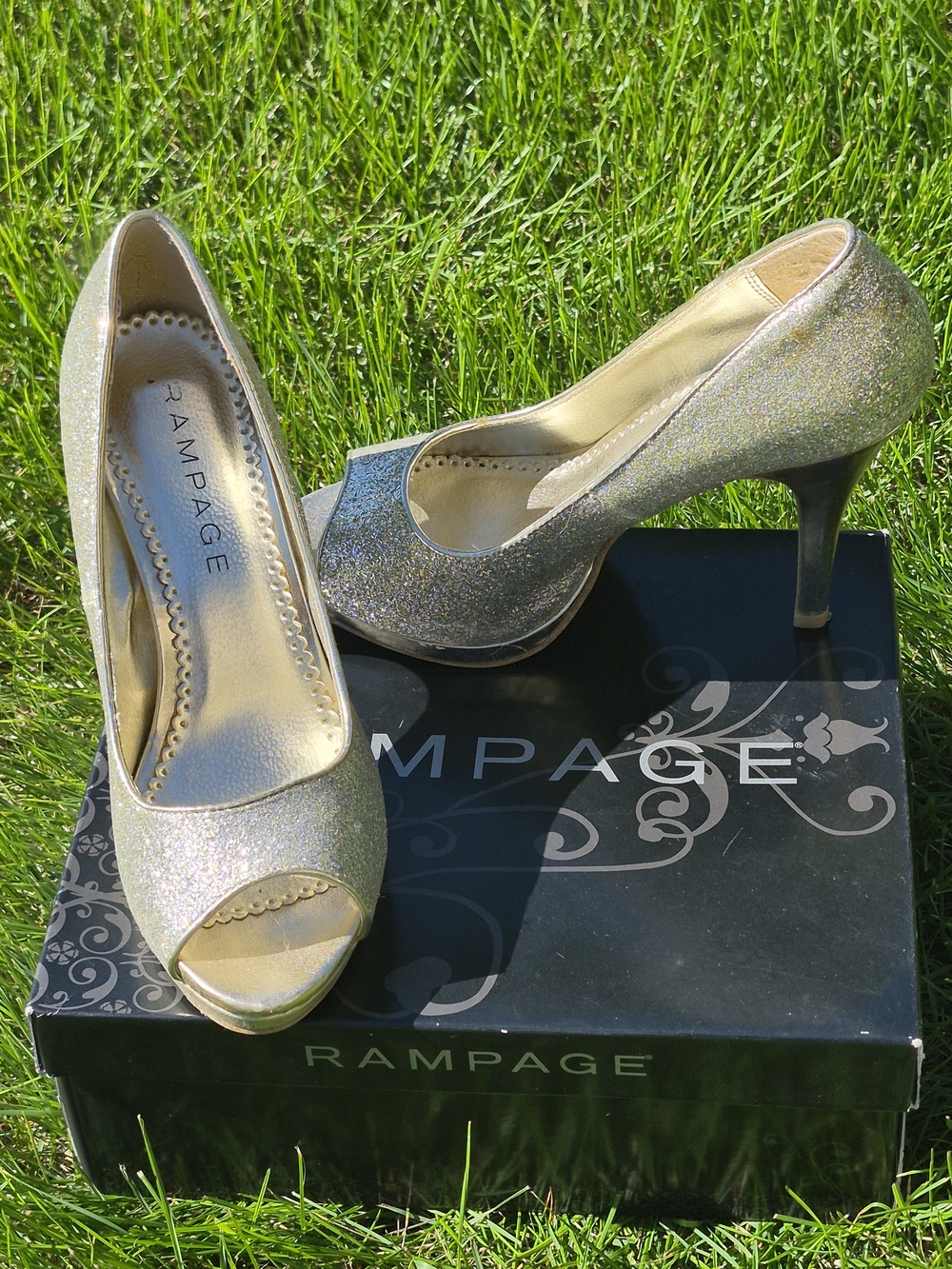 Rampage Gold Glitter Open-Toe Stiletto Heels